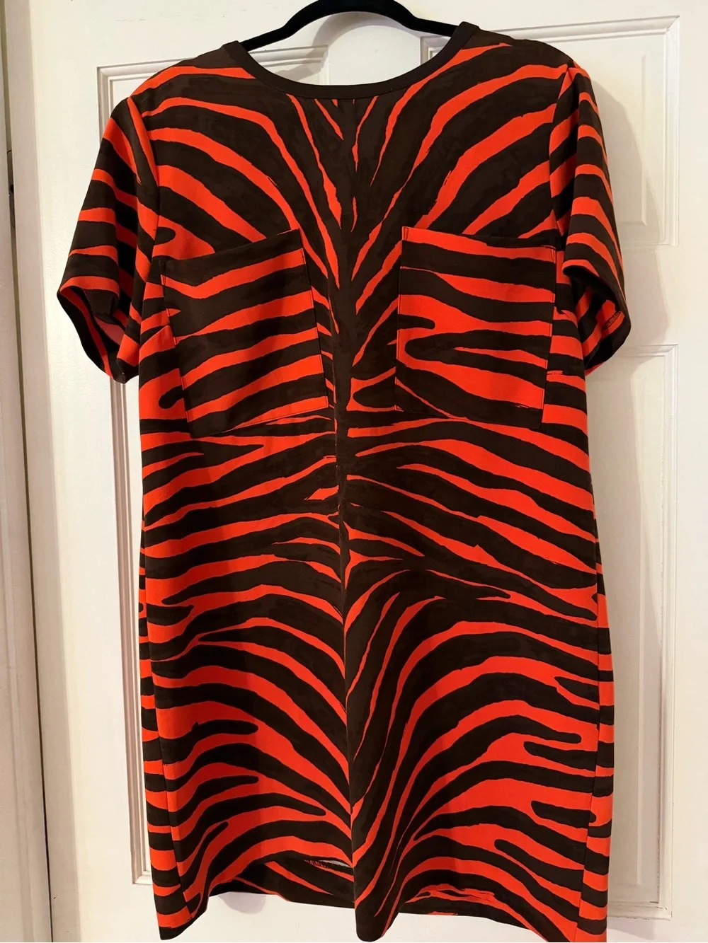 Michael Kors Orange and Brown Zebra-Print Short Sleeve Dress